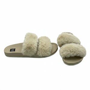 ZacPosen Cloudcore Faux Fur Slides Dreamy Tan Fluff Factor Sandals